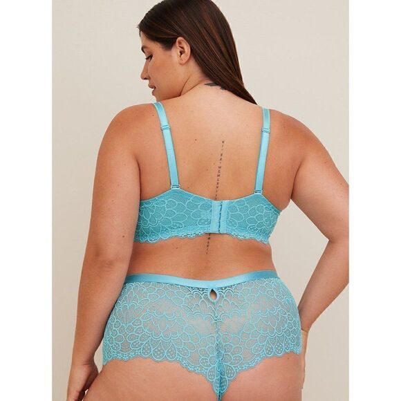 TORRID PEACOCK LACE MID RISE CHEEKY KEYHOLE BACK PANTY  PLUS 1X NEW - Picture 3 of 4